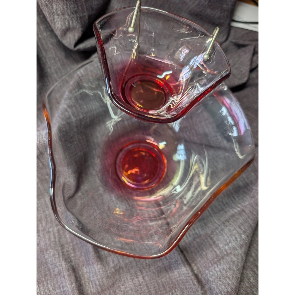 Indiana Glass Pink and Amber Two-Piece Bowl Set